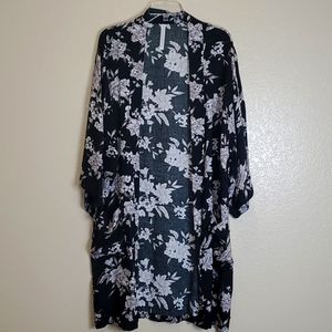 Spiritual Gangster Kimono Duster Cardigan Floral Black Rayon Cover Up On…